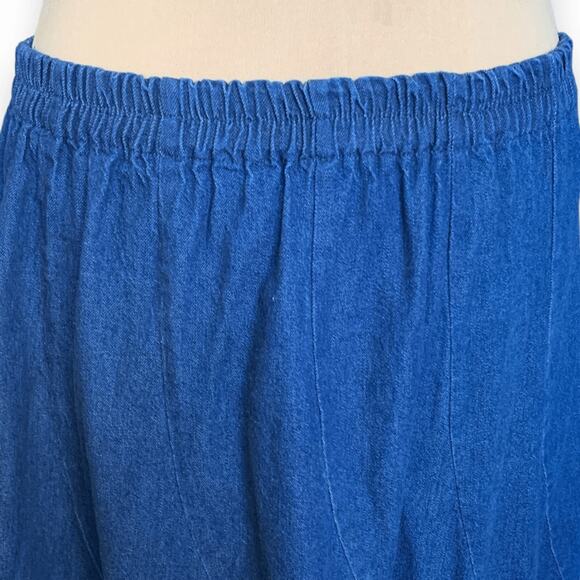 90s Alfredo’s Wife Denim Maxi Skirt Blue Tiered Flowy Boho Medium Wash Jean - Picture 5 of 9